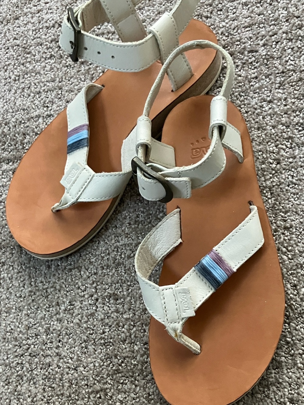 Teva Ivory White and Tan Leather Cork-Style Strap Sandal